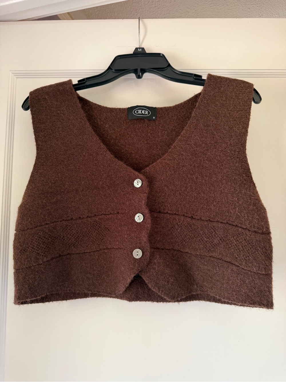Cider Brown Cropped V-Neck Button Front Sweater Vest